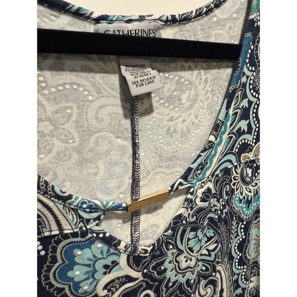 Catherine’s Blue Paisley 2X Dress Long Sleeve Women’s Plus White Teal - Picture 5 of 11